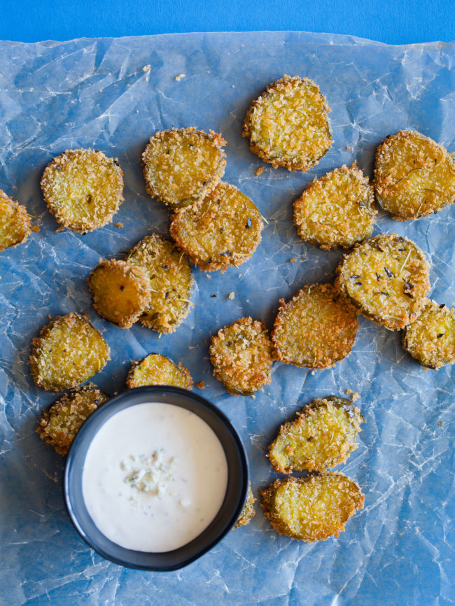 Panko fried pickle chips are a staple in my family and they never fail to delight guests.