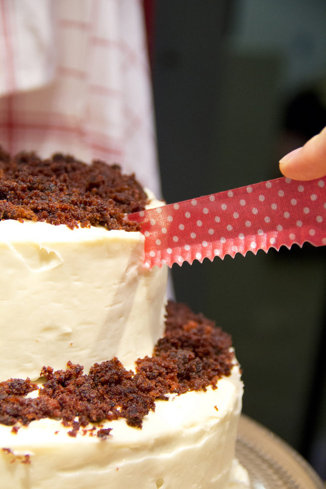 Run a knife under warm water before you cut the cake to make perfect slices.