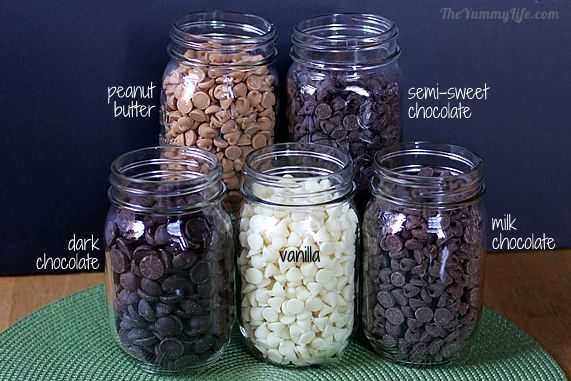 Fill Mason jars up with your favorite baking chips and place them in your slow cooker.