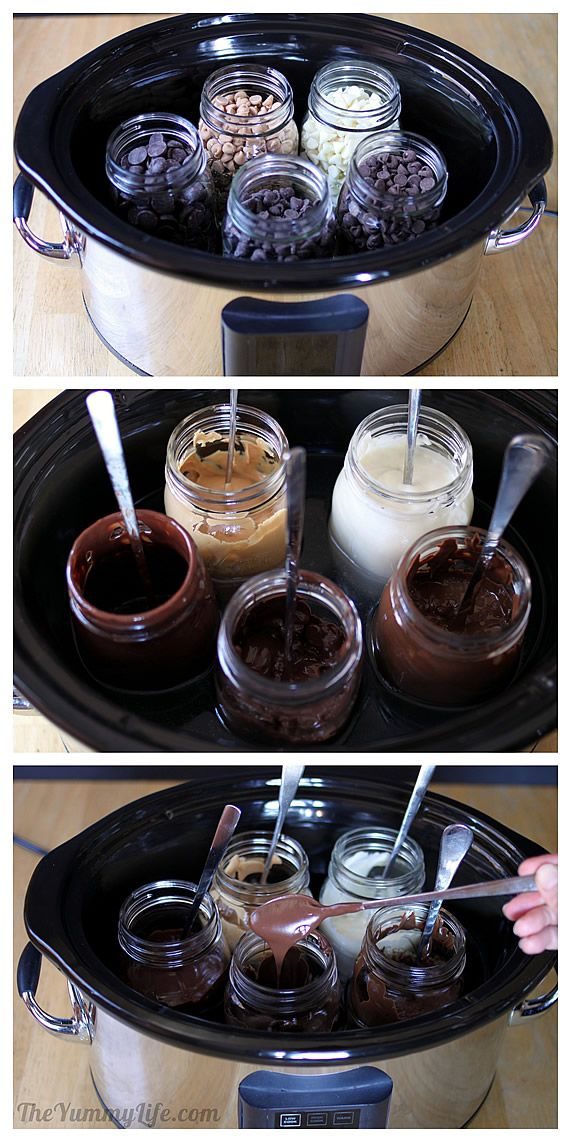 Next, fill your slow cooker halfway with water. Leave the lid off of it, power it up on high, and let it sit. Stir the chips once every 30 minutes. It's that simple!