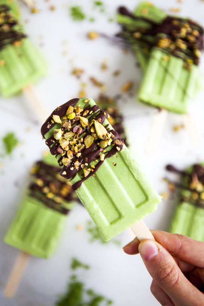 If you're a pistachio lover like myself, this frozen treat with chocolate drizzles is perfect for those unbearably hot summer days.