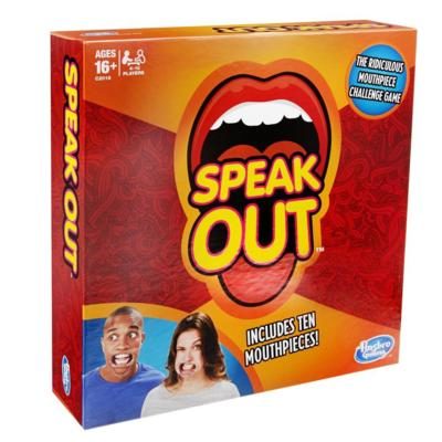 One game called Speak Out is taking the world by storm. It involves using a funny mouthpiece to make it difficult to say a phrase on a card.