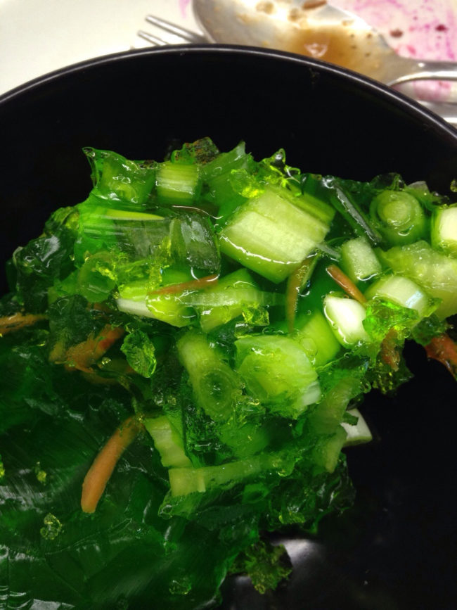 The green jello actually might've been fine by itself...but not with celery, green onions, and carrots.