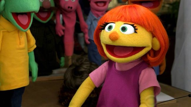 Every single detail of Julia's appearance was scrutinized by puppet makers to ensure that every subtlety was taken into account. Her hair is short and her clothes are simple and free from distractions like snaps and buttons. These are considerations parents of children with autism often make.