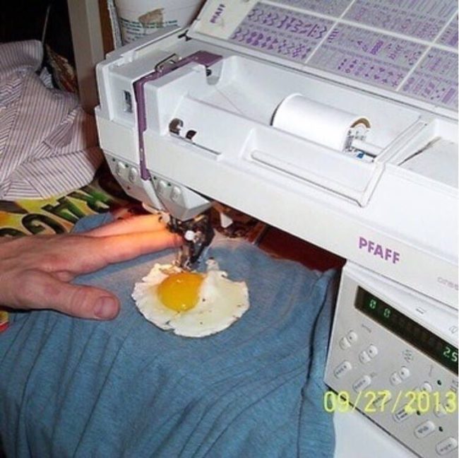 No fabric, no problem. Just patch up your clothes with a fried egg!