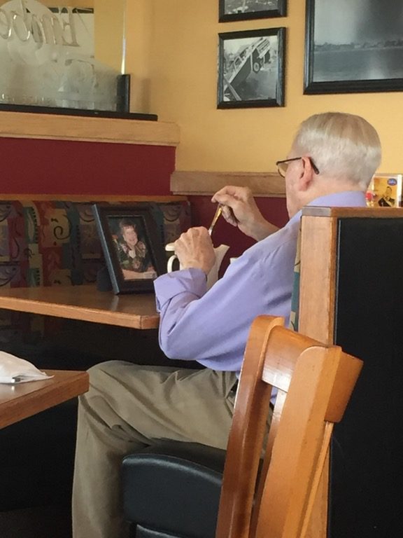 "I was having lunch with my mom and this gentleman was having coffee with his late wife. Everyone deserves to have a love this strong!"