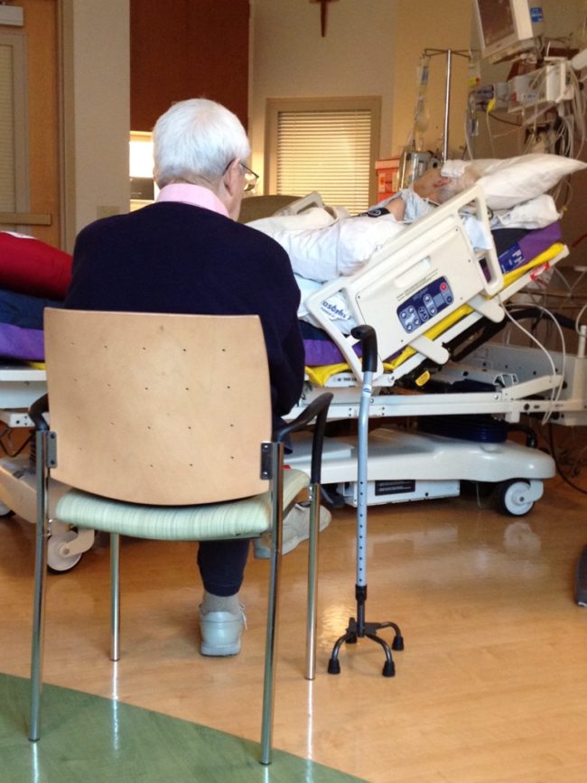 "Love is awesome. My 90-year-old grandpa didn't move from this spot for four days after grandma's open heart surgery."