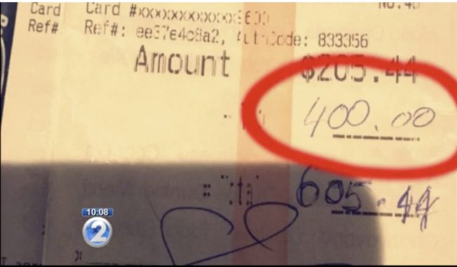 When cashing out for the night, the young waitress discovered something incredible -- a tip that was double the dollar amount of their entire bill!