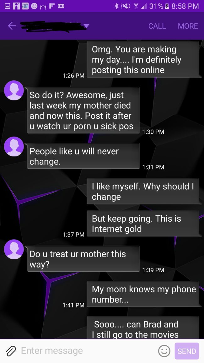 "Mother, would you like some ice for that petty burn?"