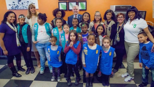 All the members of Girl Scout Troop 6000 live in a New York City homeless shelter in Queens. They have members from brownies all the way up to cadettes.