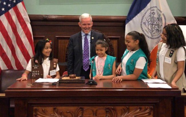 Councilman Jimmy Van Bramer, who represents the district that houses the shelter, has been incredibly supportive of the troop. He even brought them to City Hall!