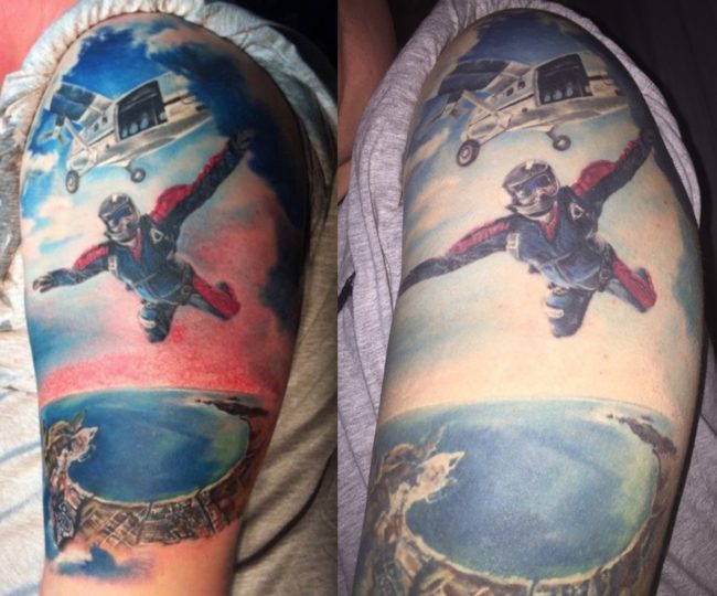 This before-and-after shows about two years of aging.