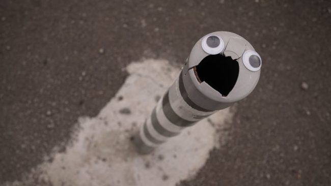 Bulgarian Artist Vanyu Krastev is using eyebombing to draw attention to things that people otherwise view as bad, such as broken structures and equipment.