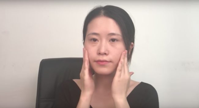 She starts out in her office with a fresh face, but she quickly realizes she doesn't have any standard makeup available.