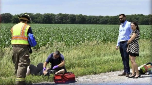 That's when Greb went around the car and smashed out the passenger's side window, from which Porter was finally about to crawl out. She was taken to the hospital with bruises and a C5 fracture, but she's starting to feel better.