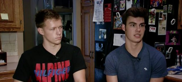 Hunter Hasenjaeger and Collin Barry, two high school seniors, were on their way home when they saw the crash and a smoking car. They stopped to see if they could help. 