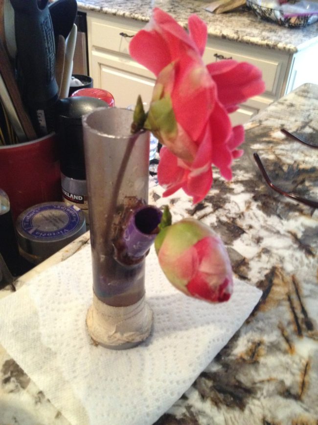 It was rude of this son not to mention that he bought Mom a new vase!