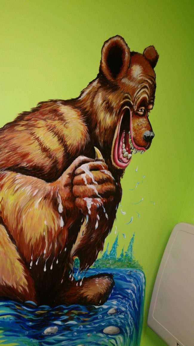 This nightmare is painted on the wall of a children's bathroom.