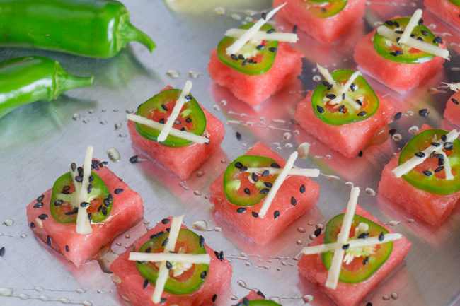 Craving a bit of sushi without the fish? These watermelon Sashimi bites should do the trick!