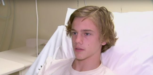 Sam Kanizay was out swimming in the ocean off a suburb of Melbourne. He came out of the water and noticed blood dripping down his feet. 