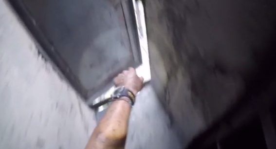 Then they opened a door to the outside and climbed the rest of the way up.