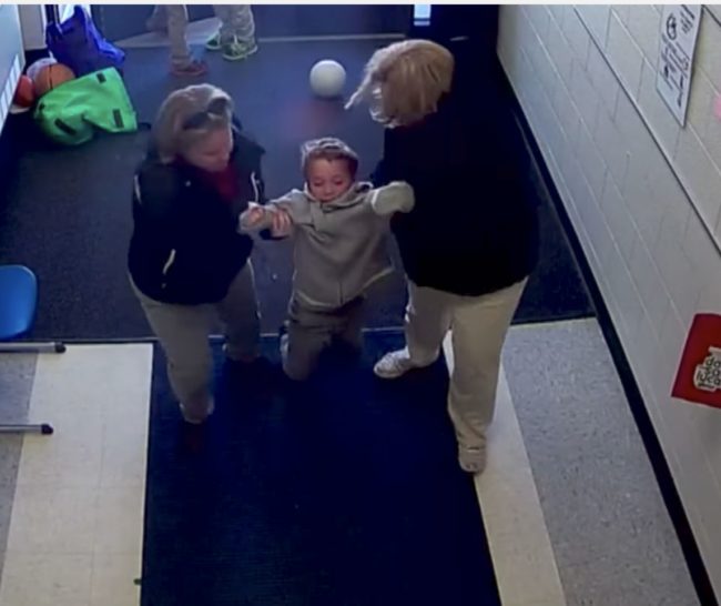 Administrators informed Corbin’s mom that he had been having a meltdown and that he began kicking and biting the teachers, forcing them to take such extreme measures.