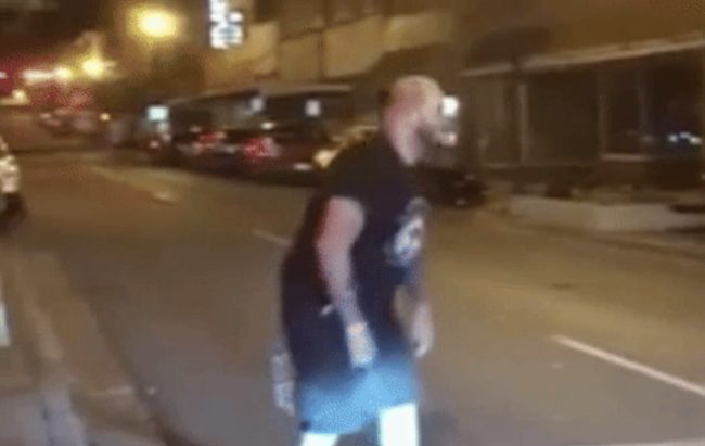 First, Hernholm tries not to engage, but the drunk patron is determined to throw a punch. 