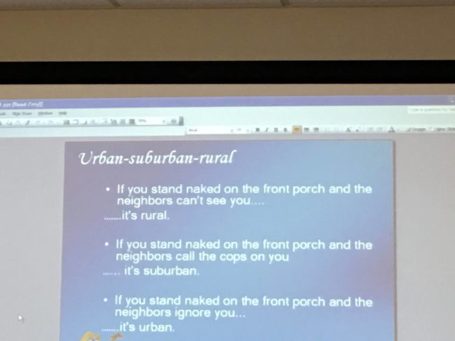 Wondering what the difference is between urban, suburban, and rural? This slide will help explain the naked truth.
