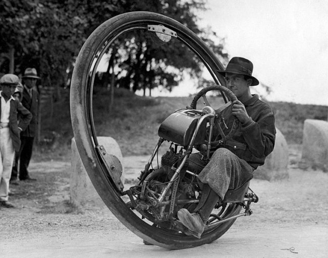 This one-wheel motorcycle came around in the 1930s and was capable of reaching speeds up to 93 miles per hour. 
