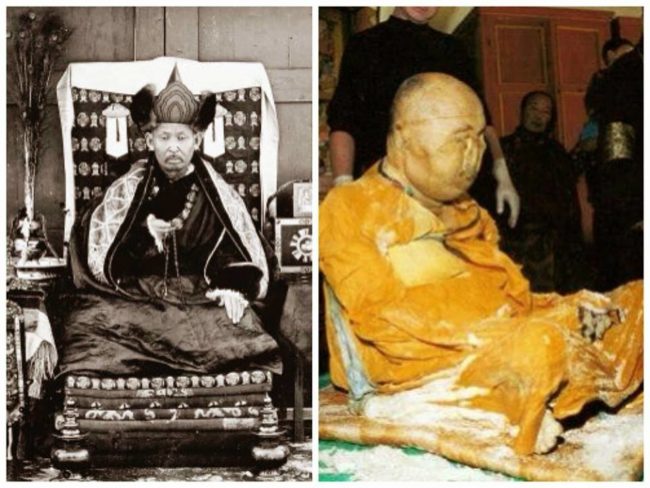 When he was finally exhumed 75 years after he passed away, they were astounded to find his body still in the lotus position, remarkably preserved. He remained upright when taken out of the box and his skin and facial features were soft. 