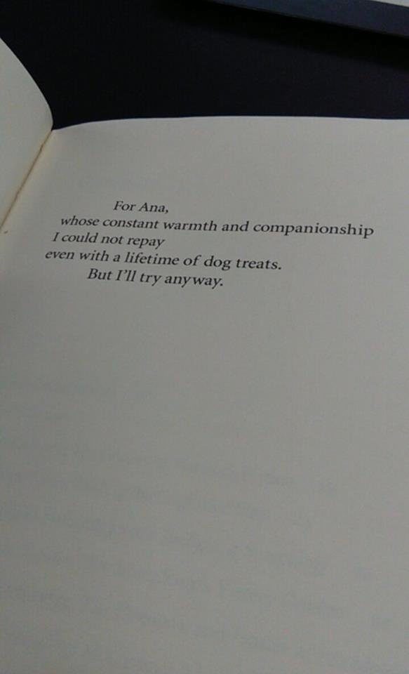 "Picked up a book by my lecturer and I'm pretty sure the dedication is to his dog."