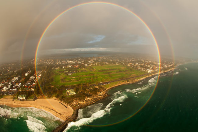 "In very rare circumstances it is possible to see a full 360 degree rainbow from an airplane."