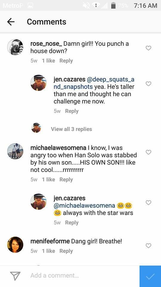 Another said, "Dang girl! Breathe!" 