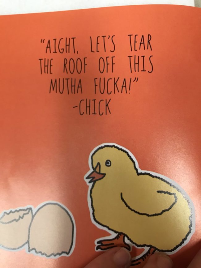 The book is chock-full of inappropriate language for children...