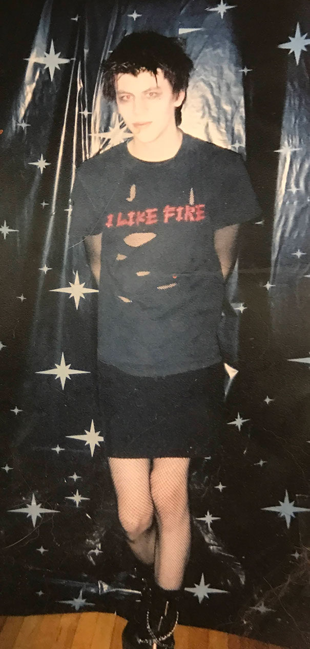 This photo was taken at her husband's Homecoming in 2003, and there's a lot going on here. Those fishnets!