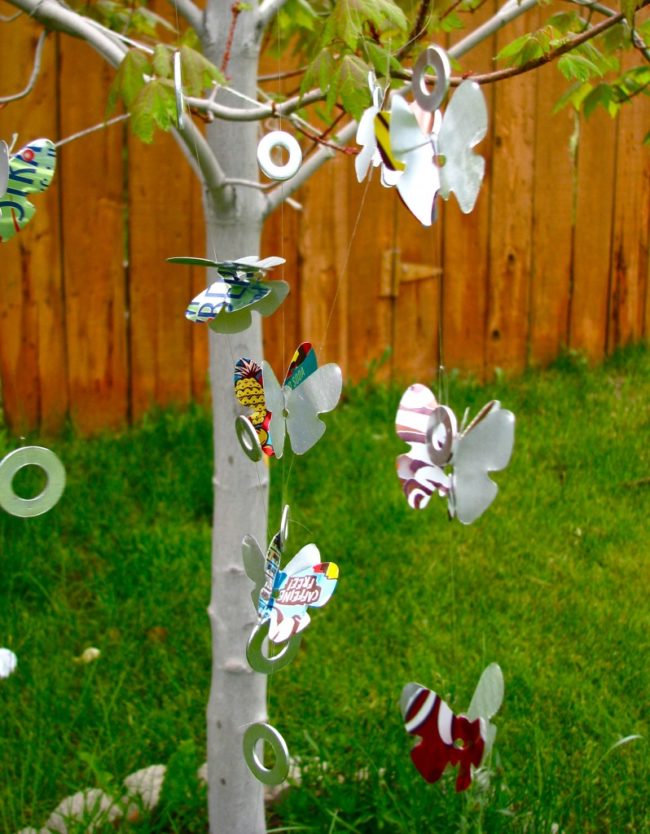 Add colorful wind chimes to brighten up any back yard on the cheap. 