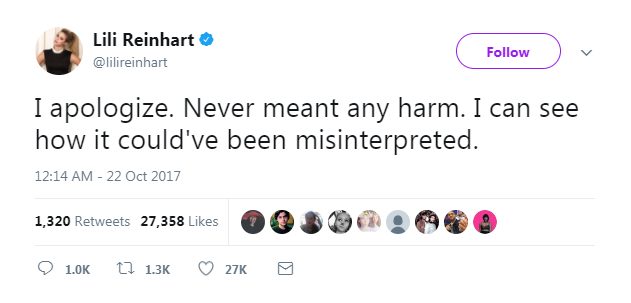 It didn't take Reinhart long to delete the tweet and apologize for being "insensitive" by sharing the photo.