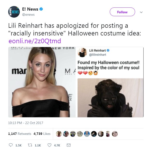 No part of Reinhart's costume idea had anything to do with black people, but that didn't stop her critics from calling her racist.
