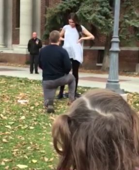 That's when Knecht walked up to her and got on one knee.