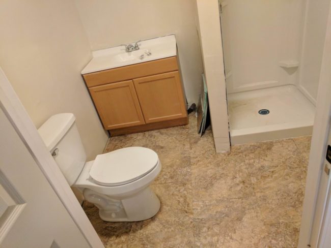 The bathroom was finally open for business.