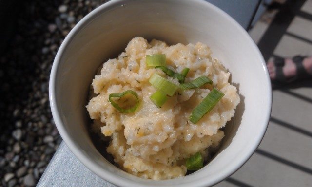 Mashed Cauliflower With Garlic, Parmesan Cheese, Olive Oil And Chives