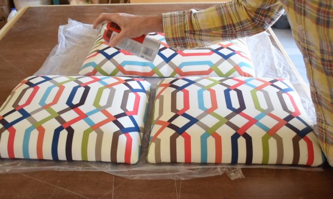 After choosing an awesome patterned fabric, our designer assembled the cushions before scotch guarding them.