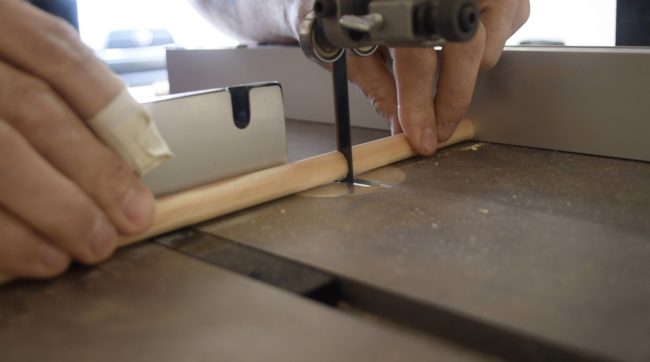 Next came the dowels, all of which he cut down to four inches.