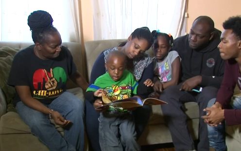 So on December 9, Caleb's family emptied their bookshelves. They didn't have that many books, so their friends came by and dropped off enough to reach 100. Then Caleb got started as his parents streamed the marathon on Facebook Live.