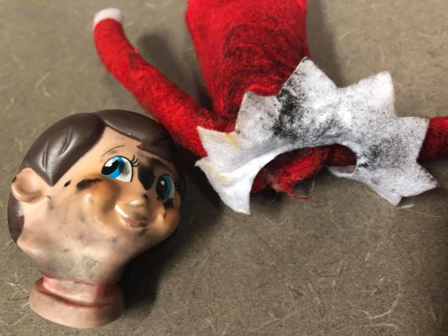 "Ya know, since he is unable to make it to the North Pole to get fixed because his head literally popped off from being too hot once we pulled him out of the oven and his feet are completely melted off. Damn this Elf on the Shelf shit. Wish me luck. Let’s see how I get myself outta this one."
