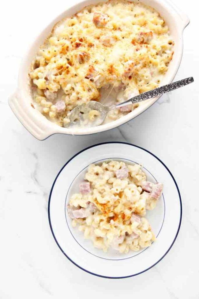 Add some ham to your mac and cheese if you've just fully committed to finishing out your year with carbs. (I know I have!)