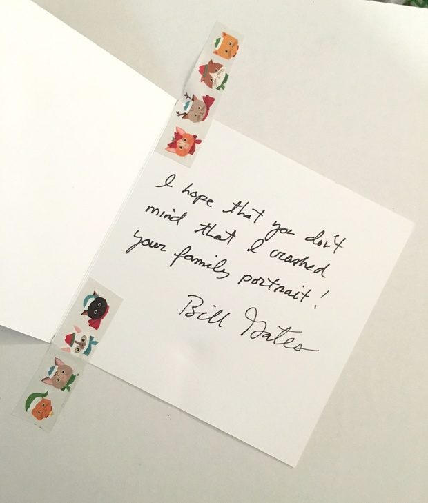 To go along with his annual tradition, Gates also managed to sneak himself into her family portrait...