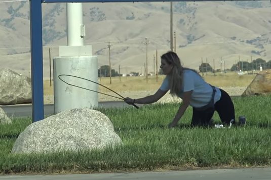 Ever so gently, she reached for him. When she finally nabbed him, though, the 110-pound dog dragged her like a rag doll.