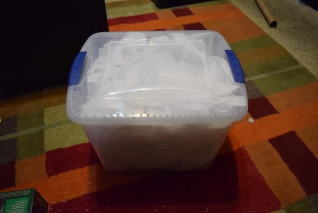 That's still not all, though! He drilled 83 holes into the top of a plastic container before placing the "gift" inside and concealing it with tissue paper.