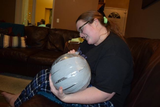 They even put the last of it sticky side out to really drive home the point. You can tell both he and his wife are thrilled with what they've accomplished.